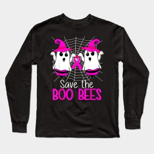 Save The Boo Bees Ghost Halloween Breast Cancer Awareness Long Sleeve T-Shirt